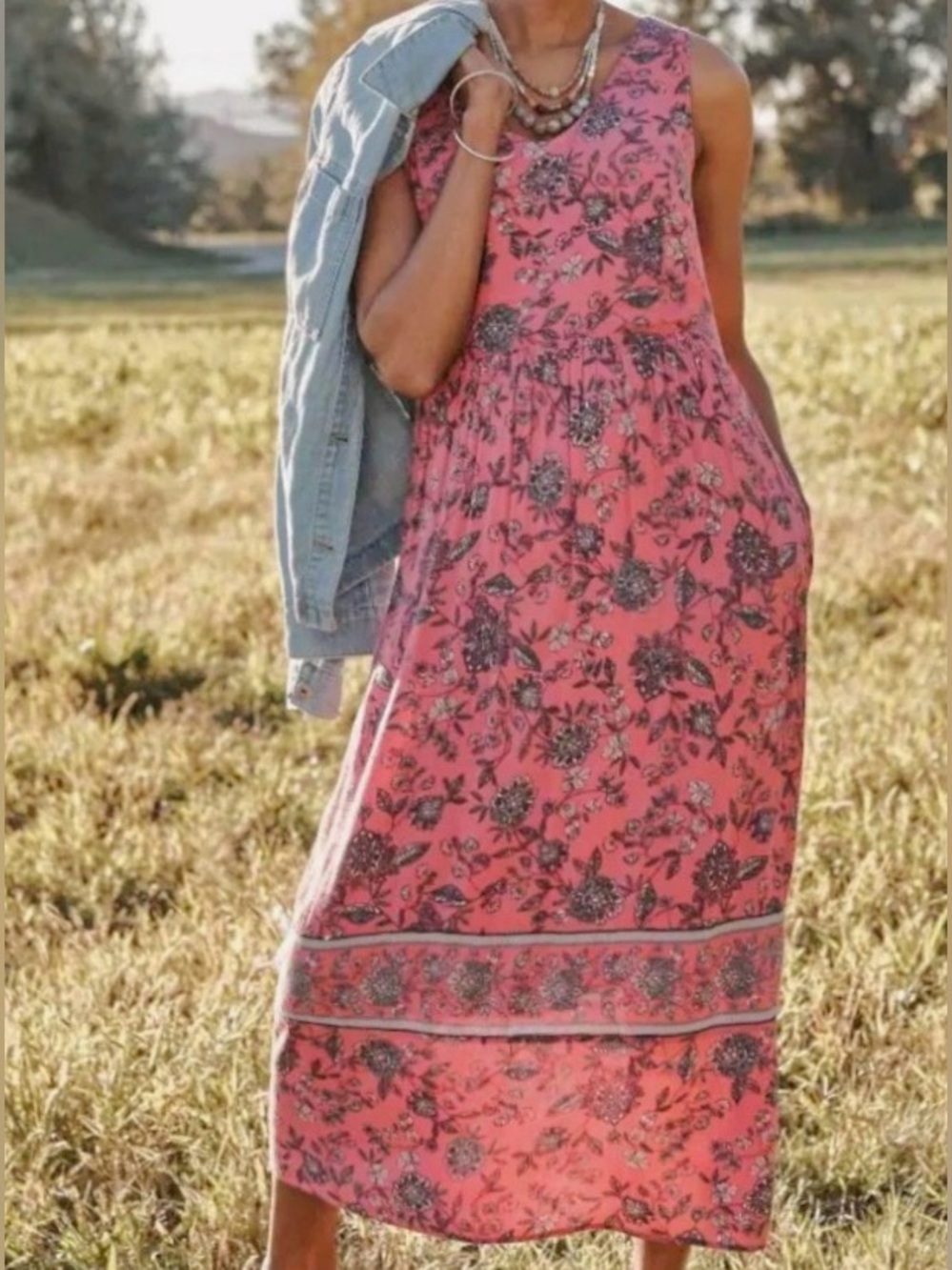 J Jill floral pink and blue maxi dress